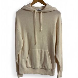 TNA Cashwool Cashmere Wool Relaxed  Butter Knit Sweater Hoodie in Relic White